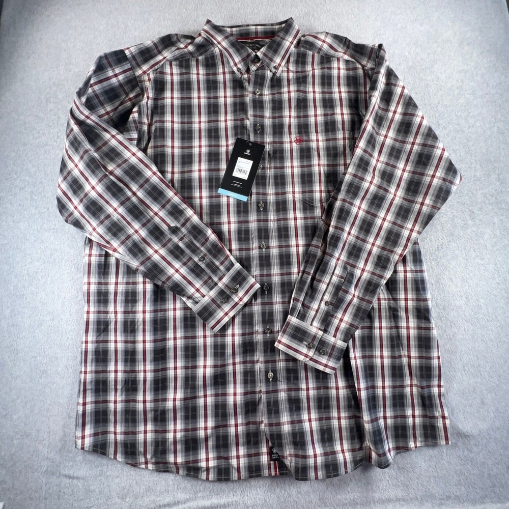 Ariat Pro Wilton Classic Fit Mens XXL Tall Black Plaid Long Sleeve Shirt NEW
